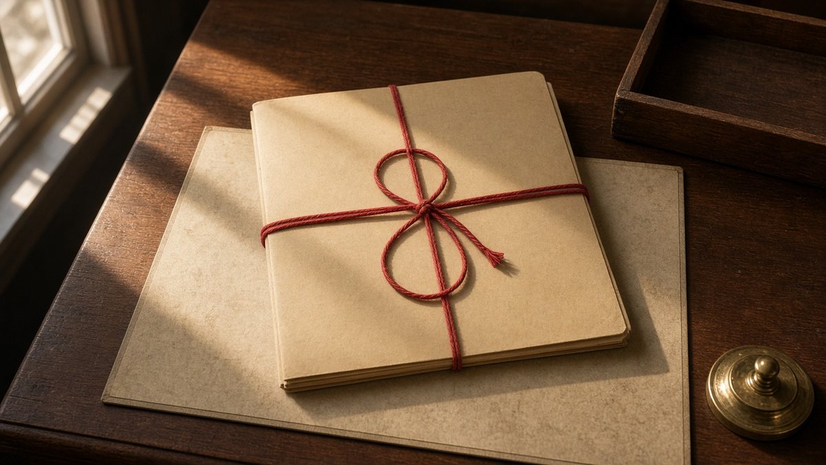 Alcohol treatment program manila folder tied with red string on a walnut clerk desk